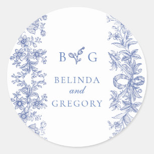 Elegante Vintage Hochzeit der französischen Blauen Runder Aufkleber
