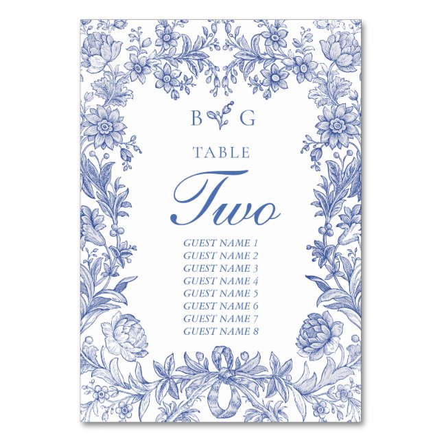 Elegante Vintage Hochzeit der französischen Blauen Tischnummer (Vorderseite)