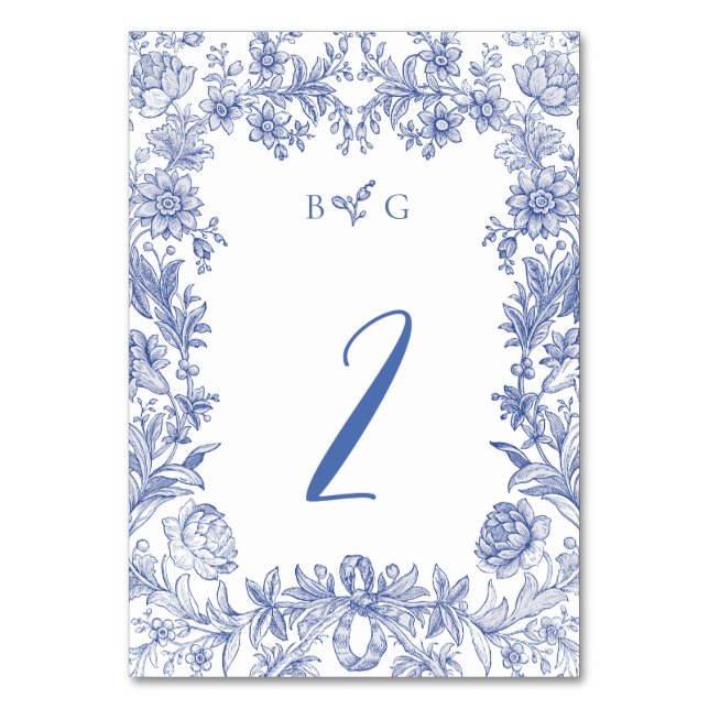 Elegante Vintage Hochzeit der französischen Blauen Tischnummer (Vorderseite)