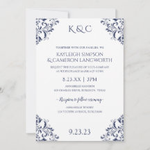 Elegante Vintage Hochzeit Einladung | Marine 2