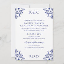 Elegante Vintage Hochzeit Einladung | Royal Blue