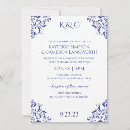 Elegante Vintage Hochzeit Einladung | Royal Blue