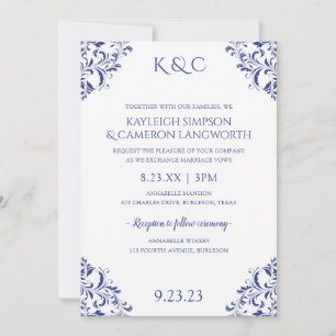Elegante Vintage Hochzeit Einladung Royal Blue