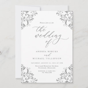 Elegante Vintage-Hochzeit Grau Silber Einladung