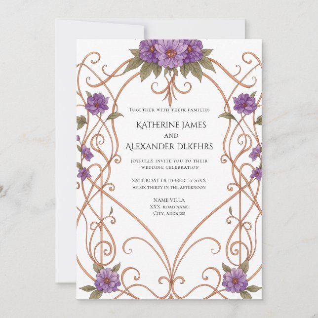 Elegante Vintage Hochzeit im Jugendstil Einladung (Vorderseite)