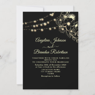 Elegante Vintage-Hochzeit in Gold und Schwarz Einladung