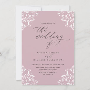 Elegante Vintage-Hochzeit in Hell-Lila/ Staubrose Einladung