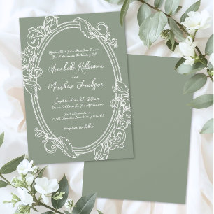 Elegante Vintage-Hochzeit in Salbeigrün Einladung