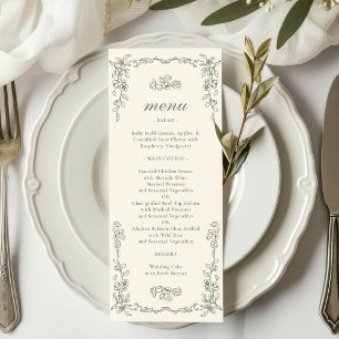 Elegante Vintage Hochzeit in Salbeigrün Menükarte