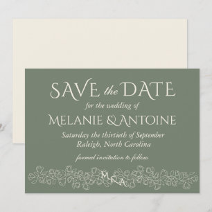 Elegante Vintage-Hochzeit in Salbeigrün Save The Date