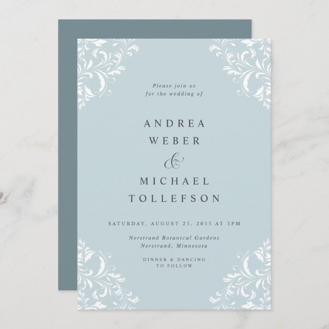 Elegante Vintage Hochzeit mit Aquamarinem Meerglas Einladung (Vorne/Hinten)