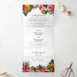 Elegante Vintage-Hochzeit mit Blumen Dreifach Gefaltete Einladung