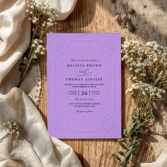 Elegante Vintage-Hochzeit mit geprägtem QR-Code Einladung (Von Creator hochgeladen)