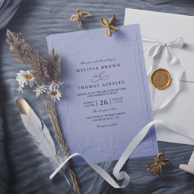 Elegante Vintage-Hochzeit mit geprägtem QR-Code Einladung (Von Creator hochgeladen)