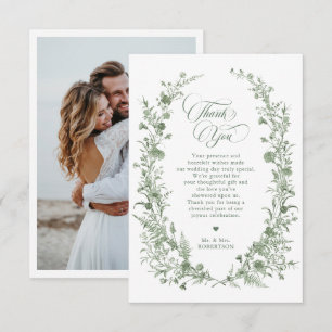 Elegante Vintage-Hochzeit mit klassischem floralen Dankeskarte