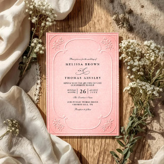 Elegante Vintage-Hochzeit mit ornamentaler Prägung Einladung