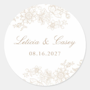 Elegante Vintage Hochzeit Runder Aufkleber