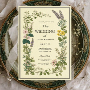 Elegante Vintage-Hochzeitseinladung mit botanische Einladung