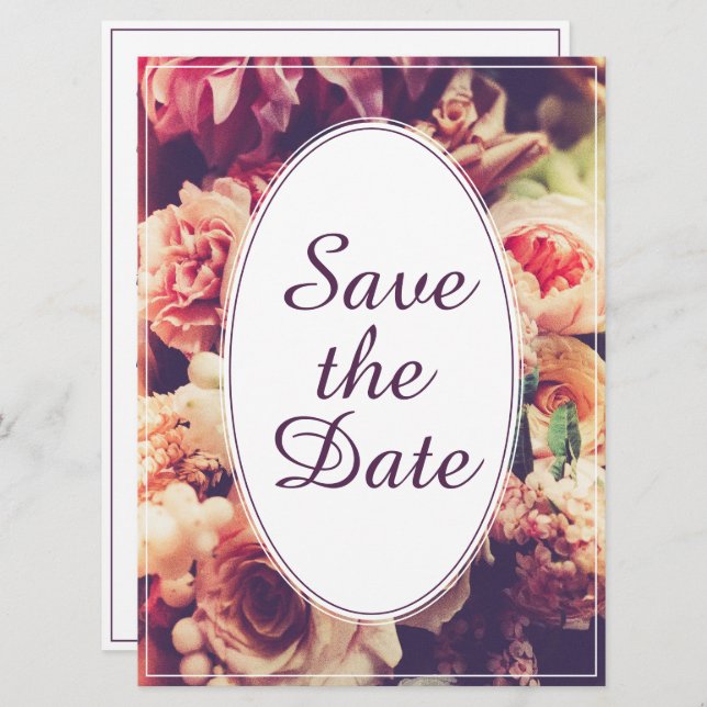 Elegante Vintage Hochzeitserklärung, Blume Motif (Vorne/Hinten)