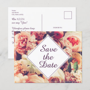 Elegante Vintage Hochzeitserklärung, Blume Motif Feiertagspostkarte