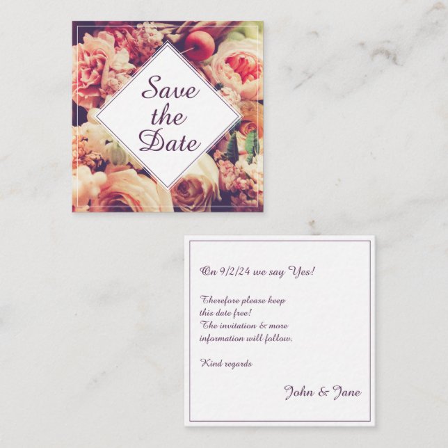 Elegante Vintage Hochzeitserklärung, Blume Motif Mitteilungskarte (Vorne/Hinten)