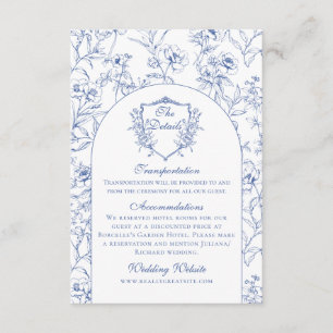 Elegante Vintage Hochzeitsstimmung in Blauer Flora Begleitkarte