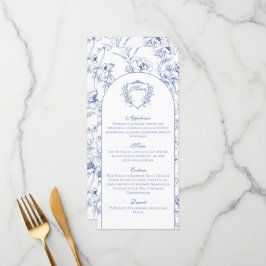 Elegante Vintage Hochzeitsstimmung in Blauer Flora Menükarte