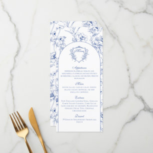 Elegante Vintage Hochzeitsstimmung in Blauer Flora Menükarte