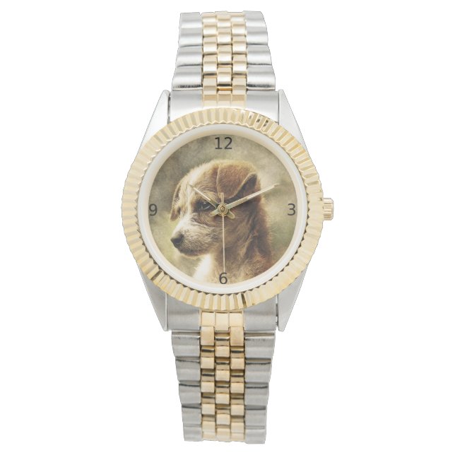 Elegante Vintage HundeFotouhr Armbanduhr (Vorderseite)