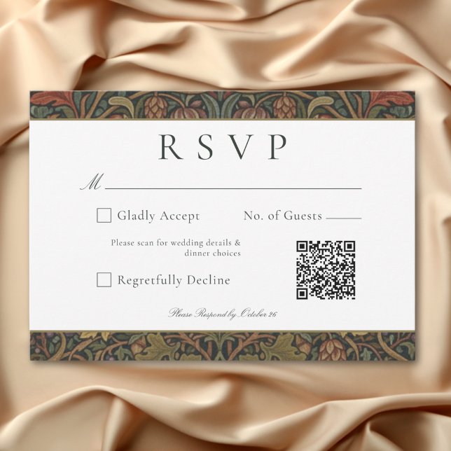 Elegante Vintage Hütte Botanische Hochzeit im Herb RSVP Karte (Elegant Vintage Cottage Botanical Fall Wedding QR RSVP Card)