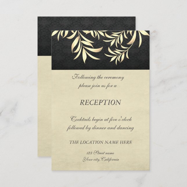 Elegante Vintage Imitate Gold Blätter Hochzeitsemp Einladung (Vorne/Hinten)