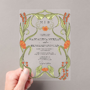 Elegante Vintage Jugendstil-Blumengestelle Hochzei Acryleinladungen
