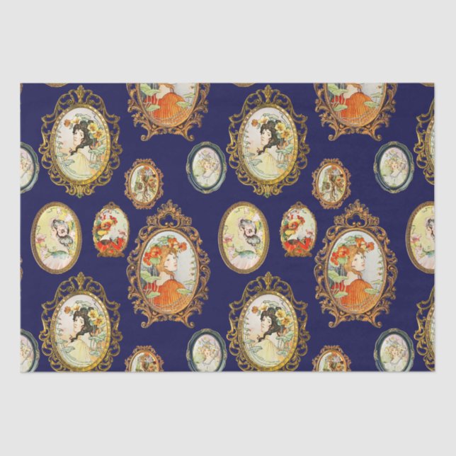 Elegante Vintage Jugendstil-Girls-Blume Seidenpapier (Vorderseite)