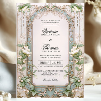 Elegante Vintage Jugendstil-Hochzeit Einladung