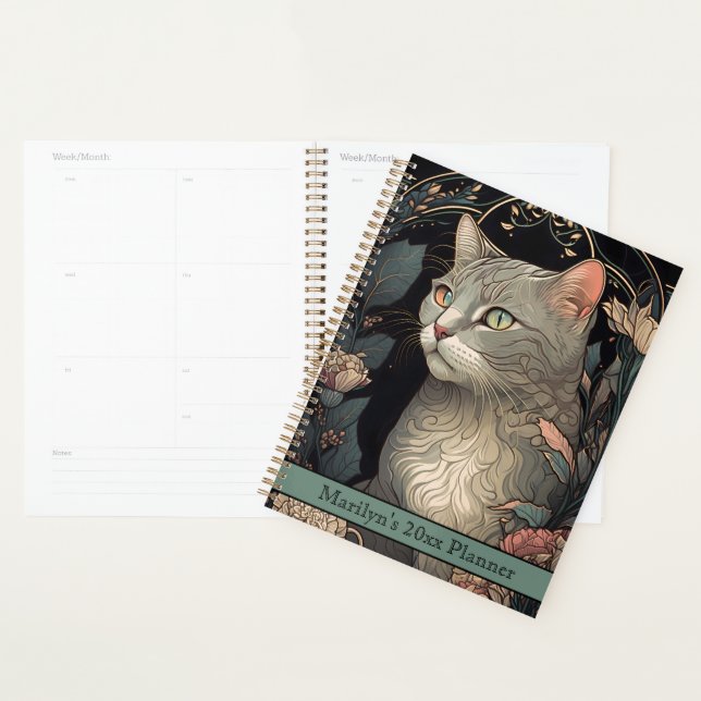 Elegante Vintage Jugendstil-Katze 2024 Planer (Anzeige)
