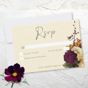 Elegante Vintage-Juwelen-Hochzeit mit floralem Elf RSVP Karte