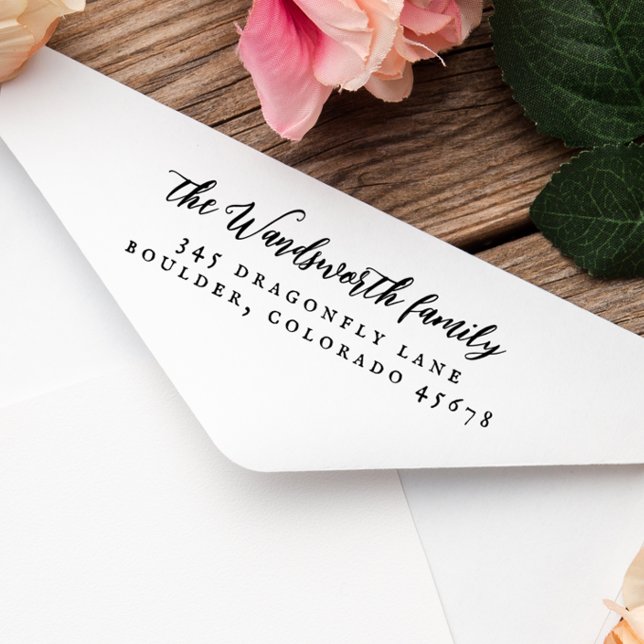 Elegante Vintage Kalligrafie Rustische Rücksendead Gummistempel (Elegant Vintage Calligraphy Rustic Return Address Rubber Stamp)