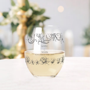 Elegante Vintage Kalligrafie-SkriptWedding Weinglas Ohne Stiel