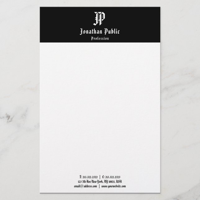 Elegante Vintage Kalligraphie-Schwarz-weiße Vorlag Briefpapier (Vorderseite)