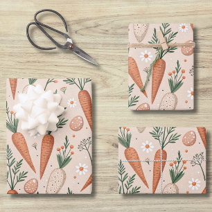 Elegante Vintage-Karotten mit Blüten und kleinen E Geschenkpapier Set