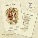 Elegante Vintage katholische Hochzeit Save The Date<br><div class="desc">Dies ist ein wunderschönes Vintages traditionelles katholisches "Save the Date" mit dem Vintage-Bild der gesegneten Mutter & St. Joseph in einem goldenen Rahmen mit Kirschblüten und einem leichten Spitzen-Hintergrund. Ein Vers der Schrift ist unten. Text und Design können geändert werden. Wir bieten auch koordinierende Hochzeitseinladungen an.</div>