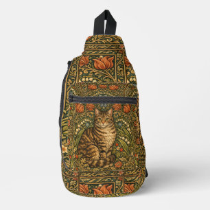 Elegante Vintage-Katze floral botanisch Crossbody Bag