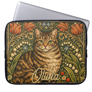Elegante Vintage-Katze floral botanisch Laptopschutzhülle