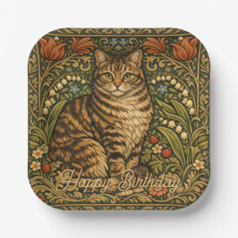 Elegante Vintage-Katze floral botanisch Pappteller