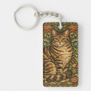 Elegante Vintage-Katze floral botanisch Schlüsselanhänger
