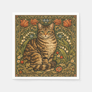 Elegante Vintage-Katze floral botanisch Serviette