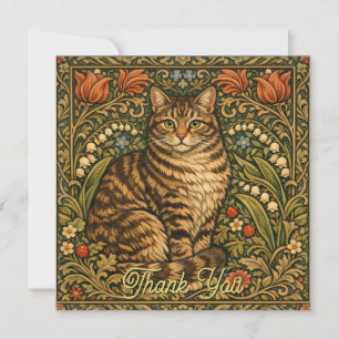 Elegante Vintage-Katze, florales Botanisches Dankeskarte