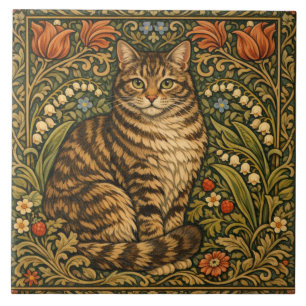 Elegante Vintage-Katze, florales Botanisches Fliese