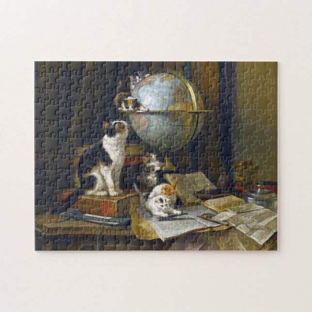 Elegante Vintage-Katzen Mutterkatze & süße Kätzche Puzzle (Horizontal)