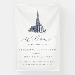 Elegante Vintage-Kirchen-Hochzeitsbegrüßung Banner
